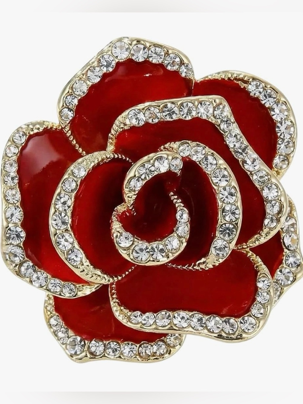 Anthropologie Red Rose Crystal-Edged Enamel Brooch